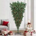 vidaXL Upside-down umelý vianočný stromček s guľami Zelená 210 cm PVC
