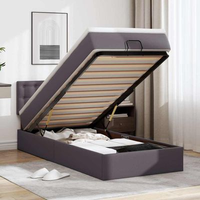 vidaXL Osmanský rám postele s matracom sivá 100x200 cm umelá koža