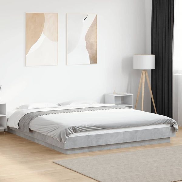 vidaXL Posteľný rám s LED svetlami betónový 150x200cm kompozitné drevo