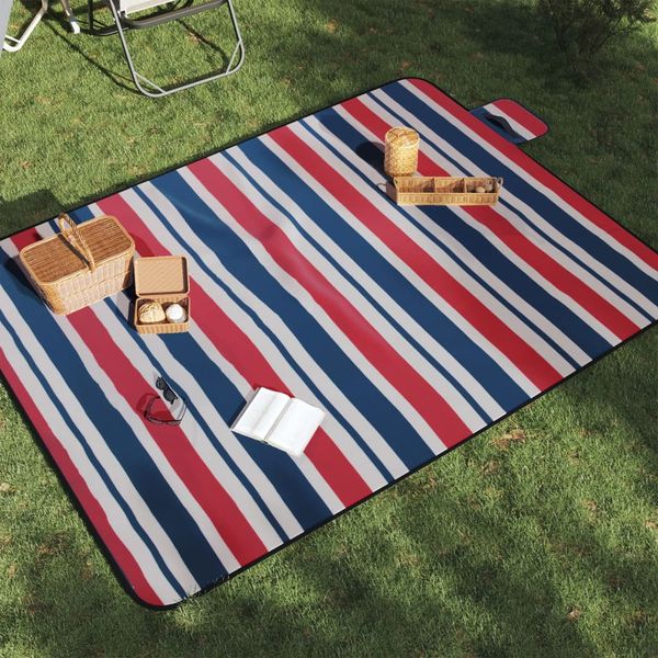 vidaXL Pikniková deka skladacia červené a modré pruhy 200x150 cm zamat