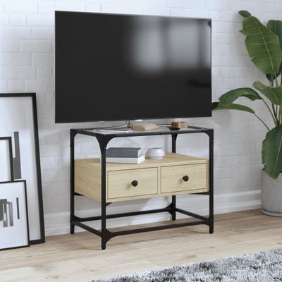 vidaXL TV skrinka sklenená doska dub sonoma 60x35x51 cm kompoz. drevo