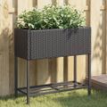 vidaXL Záhradné kvetináče s policou 2ks čierne 70x28x70 cm polyratan