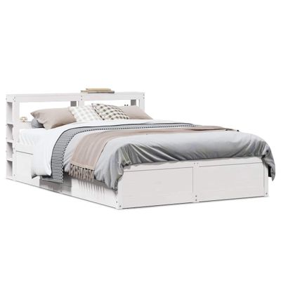 vidaXL Posteľný rám s čelom biely 135x190 cm borovicový masív