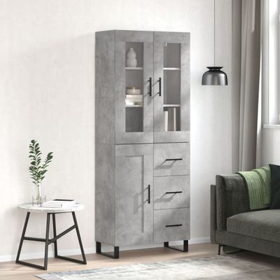 vidaXL Vysoká skrinka betónová sivá 69,5x34x180 cm spracované drevo