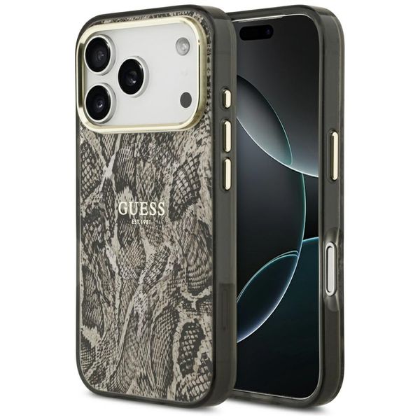 Puzdro Guess Python Pattern MagSafe pre iPhone 17 Pro hnedá