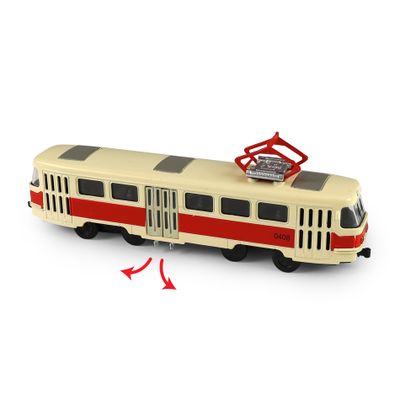 Kovová česká retro električka červená 16 cm - otváracie dvere