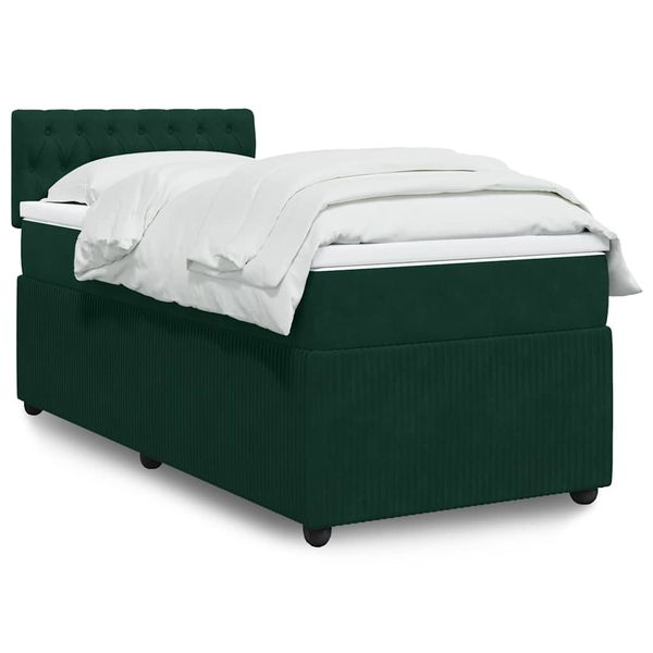 vidaXL Posteľný rám boxsping s matracom tmavozelený 90x190 cm zamat