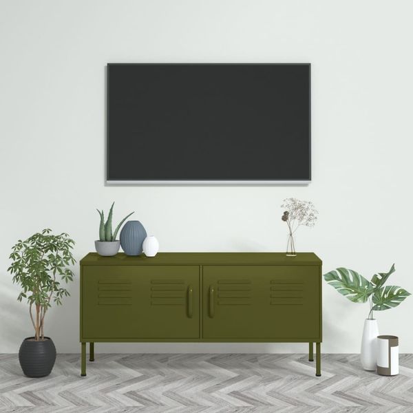 vidaXL TV skrinka olivovo-zelená 105x35x50 cm oceľ