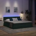 vidaXL LED úložná posteľ s matracom Tmavozelená 200 x 200 cm Zamat