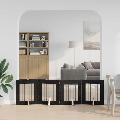 vidaXL Skladacia psia brána so stojanmi 4 ks Čierny dub 241 cm