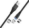 Maxlife MXUC-02 magnetický kábel USB - Lightning + USB-C + microUSB 1,0 m 2A čierny nylon