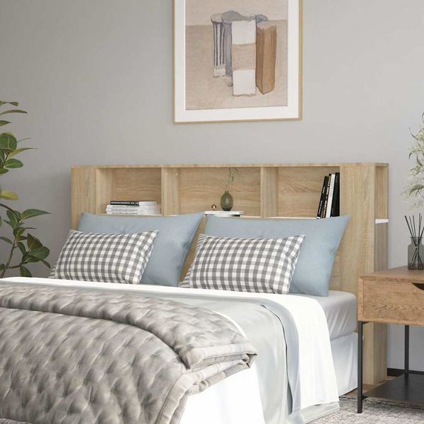 vidaXL Čelo postele so skrinkou biele a dub sonoma 180x18,5x104,5 cm
