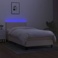 vidaXL Posteľ boxsping s matracom a LED krémová 90x200 cm látka