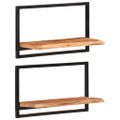 vidaXL Nástenné police 2 ks 60x25x35 cm akáciový masív a oceľ