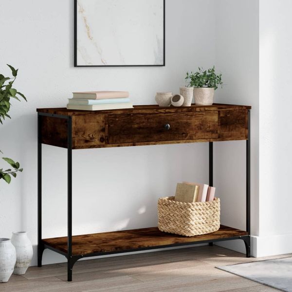 vidaXL Konzolový stolík dymový dub 100x34,5x75 cm kompozitné drevo