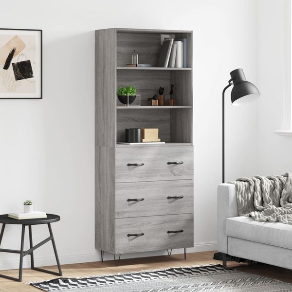vidaXL Vysoká skrinka sivý dub sonoma 69,5x34x180 cm spracované drevo