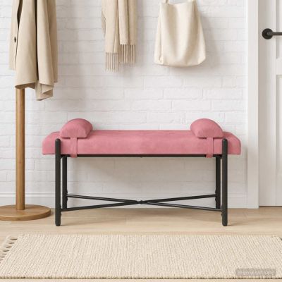 vidaXL Lavica s gombíkmi a vankúšmi Ružová 110 x 40 x 46 cm Zamat
