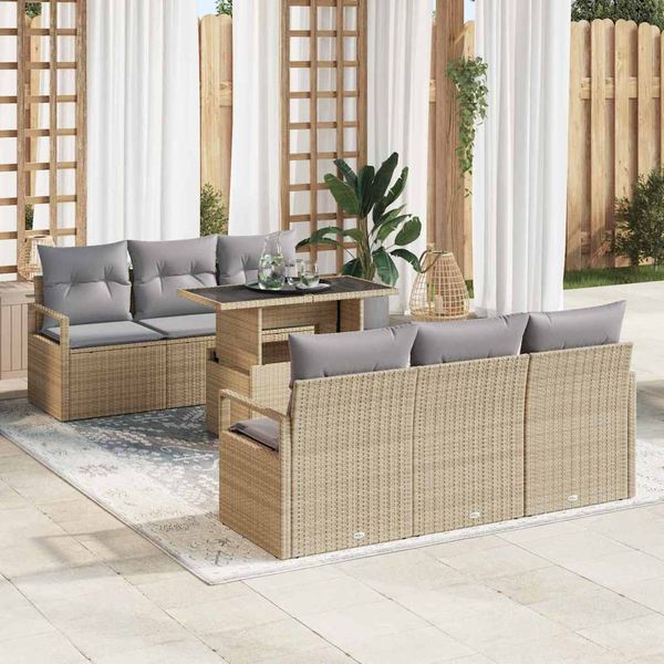 vidaXL Súprava záhradných pohoviek 7 pcs Beige a svetlo šedá polyratan