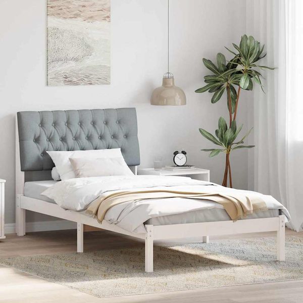 vidaXL Rám postele s čalúneným čelom Biela 100 x 200 cm