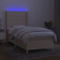 vidaXL Posteľ boxsping s matracom a LED krémová 90x190 cm látka