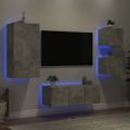 vidaXL 5-dielne TV nástenné skrinky s LED betónovo sivé kompozit.drevo