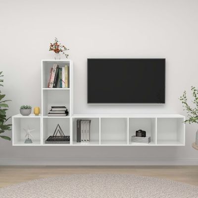 vidaXL 3-dielna sada TV skriniek lesklá biela drevotrieska