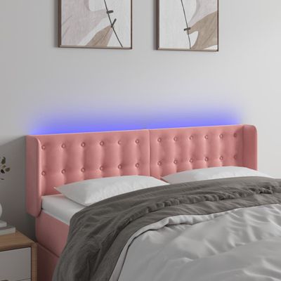 vidaXL Čelo postele s LED ružové 147x16x78/88 cm zamat