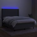 vidaXL Posteľ boxsping s matracom a LED tmavosivá 140x200 cm látka