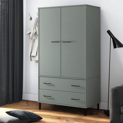 vidaXL Botník s kovovými nohami sivý 90x55x172,5cm masívne drevo OSLO