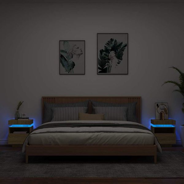 vidaXL Nočné stolíky s LED svetlami 2 ks dub sonoma 40x39x48,5 cm