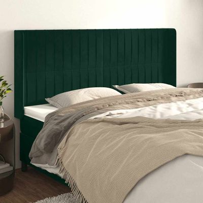vidaXL Čelo postele so záhybmi tmavozelený 163x16x118/128 cm zamat