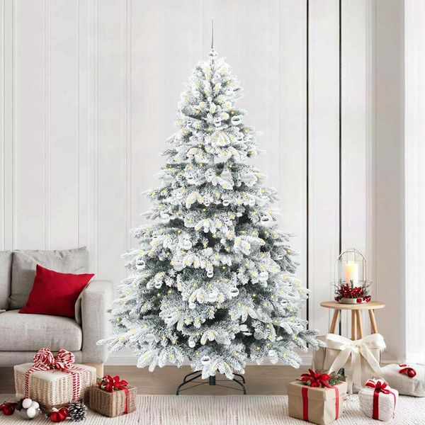 vidaXL Umelý vianočný stromček s 300 LED-i Biela 210 cm PE a PVC