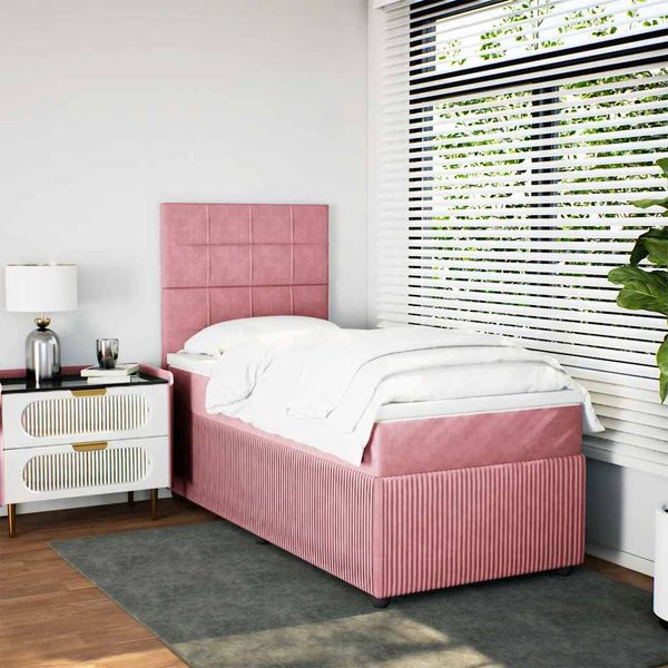 vidaXL Posteľný rám boxsping s matracom ružový 90x190 cm zamat