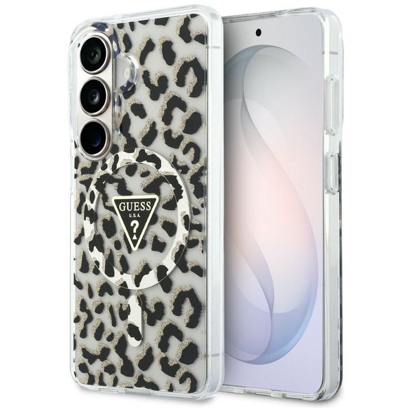 Puzdro Guess IML Leopard Print Triangle MagSafe pre Samsung Galaxy S26 čierna