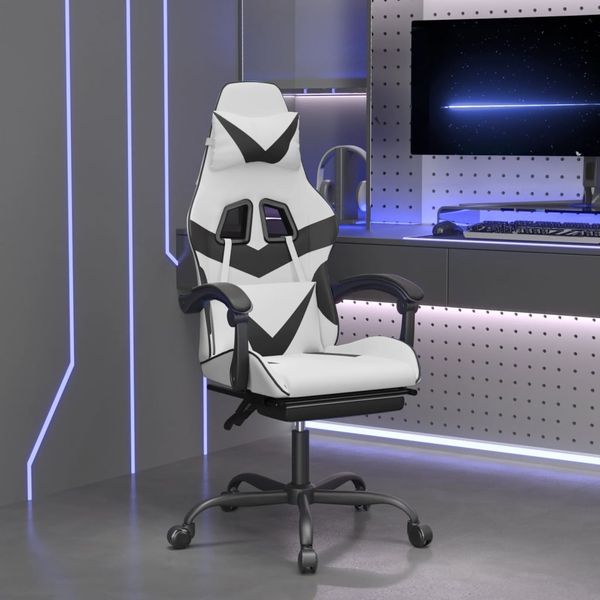 vidaXL Herná stolička s podnožkou biela a čierna umelá koža