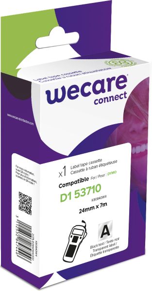 WECARE ARMOR páska kompatibilná s DYMO S0720920,Black/Transparent,24MM*7M