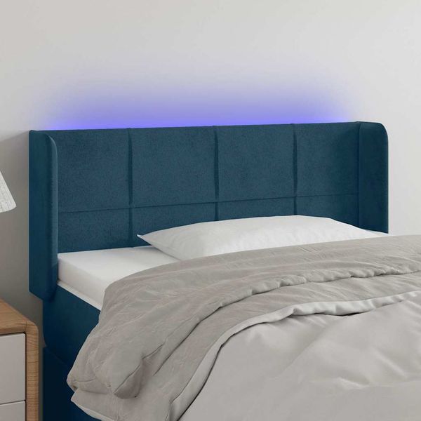 vidaXL Čelo postele s LED tmavomodré 103x16x78/88 cm zamat