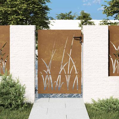 vidaXL Záhradná brána 85x150 cm, oceľ Corten, dizajn s trávou