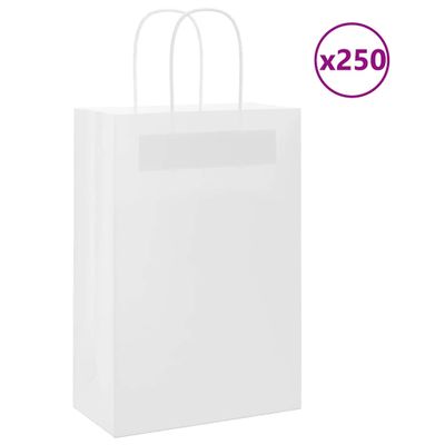 vidaXL Papierové tašky 250 ks s rúčkami, biele, 21x11x31 cm