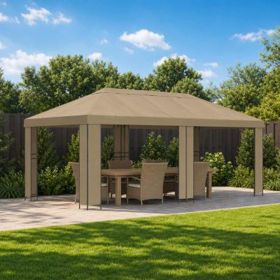 vidaXL Záhradný altánok 6 x 3 m Béžová Polyester a oceľ 190 gsm