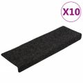 vidaXL Schodové rohože, samolepiace, 10 ks, 65x21x4 cm, čierne, s obdĺžnikovým okrajom