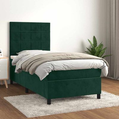 vidaXL Posteľný rám boxsping s matracom tmavozelený 100x200 cm zamat