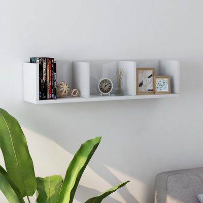 vidaXL Nástenná polica na CD, lesklá biela 75x18x18cm kompozitné drevo