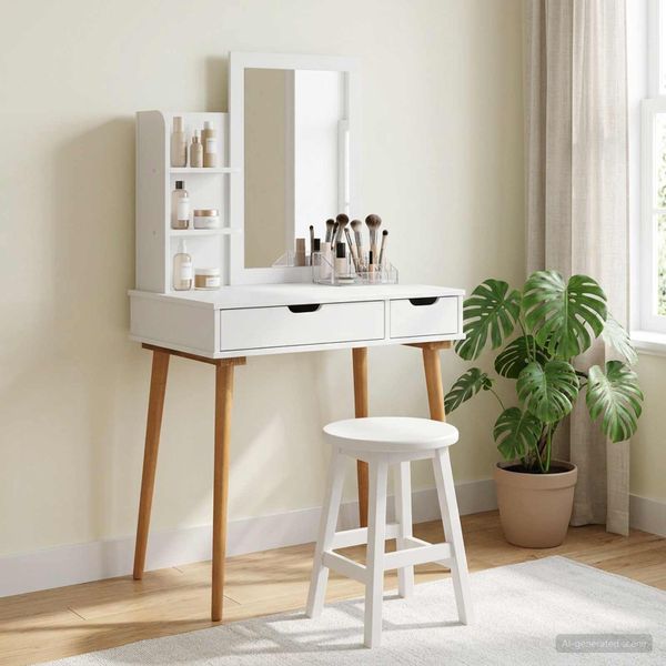 vidaXL Sada toaletného stolíka FAUSKE 3 ks Biela 76 x 50 x 143 cm