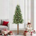 vidaXL Úzky vianočný stromček s 300 LED-i so stojanom Zelená 210 cm