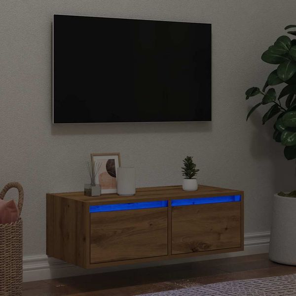 vidaXL TV skrinka s LED svetlami dub artisan 75x35,5x25 cm