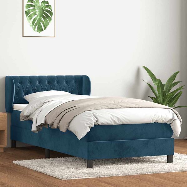 vidaXL Posteľný rám boxsping s matracom tmavomodrý 80x210 cm zamat