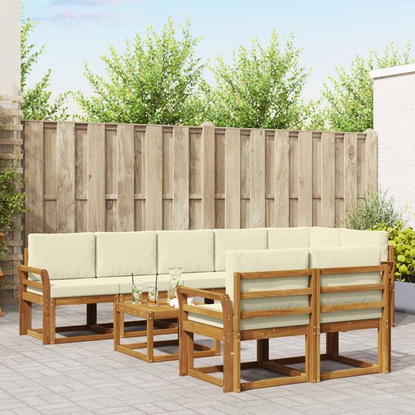 vidaXL Záhradná súprava gaučov s vankúšom 9 pcs Prírodná a krémová