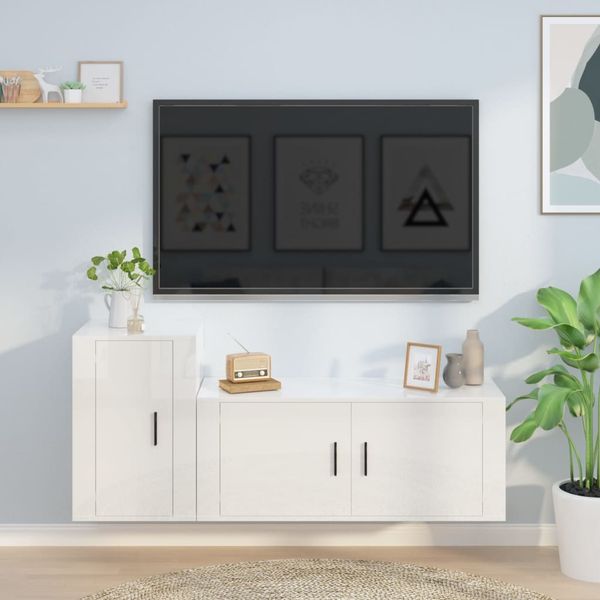 vidaXL 2-dielna súprava TV skriniek lesklá biela kompozitné drevo