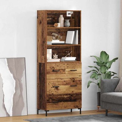 vidaXL Highboard Staré drevo 69,5 x 34 x 180 cm Kompozitné drevo